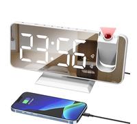 Lancoon Projection Alarm Clock for Ceiling Wall Dual Alarm Setting Snooze 12/24 H USB Charging Port LED Mirror Screen Display 4 Level Brightness Dimmer White-White