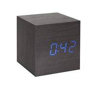 Lancoon Wooden Alarm Clock - Mini Cube LED Digital Clock with Time/Date/Temperature Display, 3 Levels Brightness and Voice Control Great for Home Office Travel - AC10Black_Blue