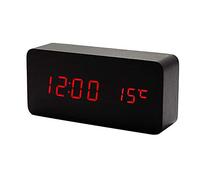 Lancoon Wooden Digital Clock Multi-function LED Alarm Clock with Time/Date/Temperature Display and Voice Control for Home Office Travel AC11Black_Red