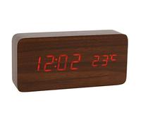 Lancoon Wooden Digital Clock Multi-function LED Alarm Clock with Time/Date/Temperature Display and Voice Control for Home Office Travel AC11Brown_Red