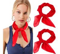 Lancry 2 Pack Red Bandana Chiffon Neck Scarf, Unisex Square Plain Neckerchief, Cooling Bandana Wrap Head Scarf for Face Covering