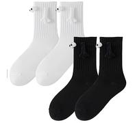 Lancry 2 Pair Magnetic Socks Holding Hands, Friendship Couple Novelty Hand in Hand Socks, 3D Doll Cute Unisex Funny Mid Tube Sock with Magnetic Hands (white and black)