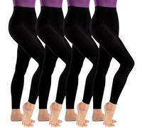 Lancry 4 Pairs 60D Footless Tights for Women Girls, Opaque Microfiber Soft Black Footless Ballet Dance Tights
