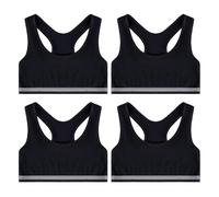 Lancry 4 PCS Crop Tops for Girls Age 7-14 Soft Cotton Girls Crop Tops Unpadded Racerback Kids First Bra Sports Training Bras (12-14 Years, Black*4)