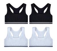 Lancry 4 PCS Crop Tops for Girls Age 7-14 Soft Cotton Girls Crop Tops Unpadded Racerback Kids First Bra Sports Training Bras (UK, Age, 12 Years, 14 Years, Regular, Grey*2+Black*2)