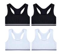 Lancry 4 PCS Crop Tops for Girls Age 7-14 Soft Cotton Girls Crop Tops Unpadded Racerback Kids First Bra Sports Training Bras (UK, Age, 12 Years, 14 Years, Regular, White*2+Black*2)