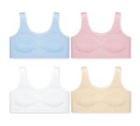 Lancry 4 PCS Crop Tops for Girls Sports Bra Seamless Girls Crop Tops with Removable Bust Pads Kids First Bra Training Bras for Age 7-13 Years (7-8 Years, Blue+Pink+White+Khaki)