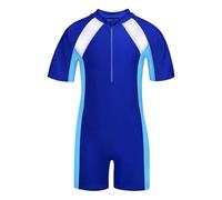 Lancry Swimming Costume for Boys Girls, One-Piece Kids Swimsuit, Short Sleeve Swimming Costume 6-14 Boys Swimsuit (UK, Age, 8 Years, 10 Years, Regular, Blue)