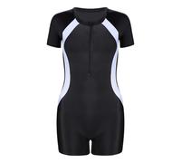 Lancry Swimming Costume for Boys Girls, One-Piece Kids Swimsuit, Short Sleeve Swimming Costume for Boy Girl (UK, Age, 8 Years, 10 Years, Regular, Black)