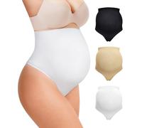 LANCS 3 Packs Maternity Thongs Underwear Maternity Shapewear Shorts Pregnancy Underwear Panties for Baby Show Dress, Beige+black+white, L