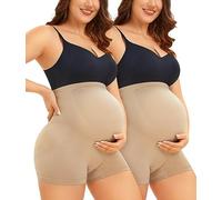 LANCS Maternity Shorts Shapewear Pregnancy Panties High Waist Maternity Underwear Over Bump for Dresses Baby Shower, Beige(2 Pack), XL