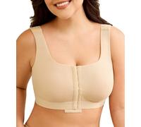 LANCS Wireless Front Closure Compression Bras for Women Post Surgery Mastectomy Everyday Bra with Adjustable Straps, Beige, XXL