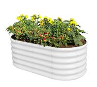 Land Guard 18“ Tall 4×2ft Galvanized Raised Garden Bed Kit, Galvanized Planter Garden Boxes Outdoor, Oval Large Metal Raised Garden Bed for Vegetables……… (Pearl White, 4×2×1.5ft)