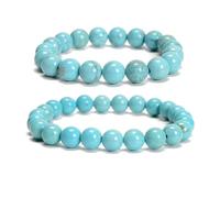 Land Long 01 2pcs/set (8mm+10mm), Healing Gemstone Bracelet with Spiritural Energy Power, Round Beads Stretch Bracelets for Women Men Gift, 8mm 10mm, Blue Turquoise Magnesite, gemstone