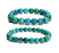 Land Long 2pcs/Set (8mm+10mm), Healing Azurite Beads Bracelets for Gift, Smooth Round Gemstone Beaded Stretch Bracelets for Women Girls