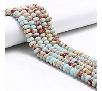Land Long 75 Pcs 5x8mm Natural Real Light Blue Aqua Terra Jasper Stone Bead Smooth Rondelle Gemstone Beads for Jewelry Making Necklace Crafts Bracelets