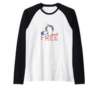 Land of The Free: Patriotic Liberty Statue USA Pride Raglan Baseball Tee, Men, Black/White, M