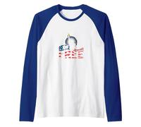 Land of The Free: Patriotic Liberty Statue USA Pride Raglan Baseball Tee, Men, Royal Blue/White, M
