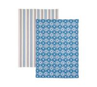 Land & Shore Ticking Stripe & Achill Tea Towels, Blue/Red