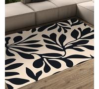 LANDERSION 120x150 Area Rug Washable Abstract Leaf Print Rug for Living Room Boho Black White Bedroom Rugs Non Slip Soft Vintage Floor Carpet for Nursery