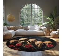LANDERSION 3D Horror Rose Skulls Printed Round Rug Vintage Oil Painting Style Carpet for Bedroom Non Slip Washable Area Rugs for Living Room Study 200cm