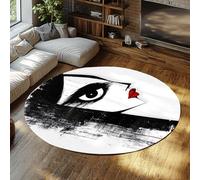 LANDERSION 80cm Round Rug Cartoon Graffiti Characters Area Rugs for Bedroom Minimalist Face Black and White Rugs Living Room Indoor Thin Washable Carpet