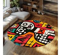 LANDERSION Abstract Art Round Rug 120cm Colorful Geometric Animal Boho Circle Area Rugs for Living Room Soft Low Pile Washable Carpet for Study Game Room