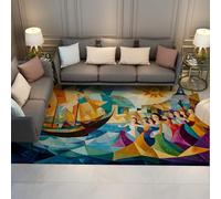 LANDERSION Abstract Cubist Area Rug 150x210 Mid-Century Modern Style Door Mat Coastal Myth & Sailboat Colorful Art Rugs Soft Washable Carpet for Living Room