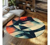 LANDERSION Abstract Geometric Circular Rug 240cm Contemporary Art Curved Aesthetics Washable Carpet Stain Resistant High Traffic Living Room Kitchen Bedroom Dining Home Office Round Area Rug