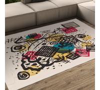 LANDERSION Abstract Geometry Area Rug 150x200 Modern Colorful Graffiti Art Carpet Non Slip Low Pile Washable Rectangle Floor Mat Famous Painting Print Stain Resistant Carpet for Living Room Study
