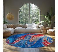 LANDERSION Abstract Red and Blue Rugs Modern Marble Swirl Pattern Round Area Rug for Living Room Washable Soft Low Pile Circle Carpet for Office Game Room 160cm