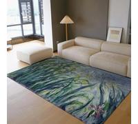 LANDERSION Abstract Vibrant Floral Rug 100x150 Yellow Iris Garden Botanical Carpets with Non Slip Backing Washable Rugs Impressionist Oil Painting Style Low Pile Floor Mat for Living Room Playroom