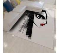 LANDERSION Cartoon Graffiti Characters Rugs for Bedroom 90X150 Minimalist Face Black and White Living Room Area Rug Indoor Low Pile Floor Mat Washable Carpet