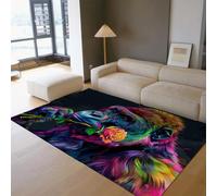 LANDERSION Chic Colorful Gorilla Rugs 150x210cm Romantic Funny Monkey Rose Floral Area Rug Ultra Soft Washable Thin Low Pile Carpet for Bedroom Office