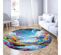 LANDERSION Colorful Abstract Round Area Rugs 150cm Vibrant Fluid Mountain Scene Modern Circular Rug Ultra Soft Thin Circle Carpet for Bedroom Study