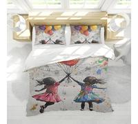 LANDERSION Colorful Abstract Style Duvet Cover Set Cute Little Girl Balloon Doodle Bedding Set Microfiber Soft Comforter Cover with 4 Corner Ties Single