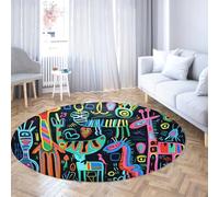 LANDERSION Colorful Non-Slip 90cm Round Area Rugs Vibrant Graffiti Abstract Animal Modern Accent Circle Rug Low Pile Washable carpet for Nursery