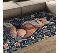 LANDERSION Cute Woodland Animal Rug for Nursery Fox Floral Boho Aesthetic Bedroom Area Rugs Washable Low Pile Carpet for Living Room Entryway 180x240cm