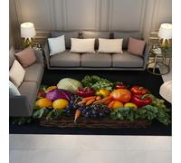 LANDERSION Dining Room Rugs for Entryway 100x200cm Area Rug Fruit and Vegetables Carpet Kitchen Non Slip & Low Pile Soft Indoor Washable Rug & Home Decor Black