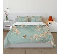 LANDERSION Duck Egg Blue Duvet Cover Double - Floral Duvet Cover with Zipper Closure 4 Ties Bird Animal Duvet Covers 3 Pieces Washable Bedding