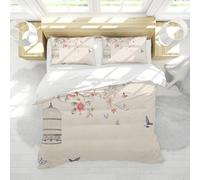 LANDERSION Elegant Bird Cage Butterfly Duvet Cover Set Blooming Floral Bedding Set Aldult Room Decor Soft Breathable Quilt Cover with 2 Pillow Shams King