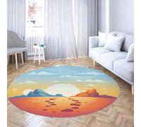 LANDERSION Fantasy Desert Scene 140cm Round Rug Vibrant Alien Mountain Sun Sci-Fi Cartoon Area Rugs Soft Low-Pile Circle Carpet for Living Room Entryway