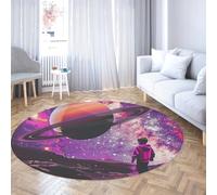LANDERSION Fantasy Outer Space Round Area Rug for Boys Room 120cm Universe Planet Galaxy Circle Rugs Washable Non-Slip Throw Carpet for Bedroom Playroom