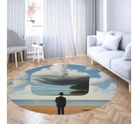 LANDERSION Fantasy Virtual Reality Round Rug 140cm Fun Sci-Fi Ocean Beach Non-Slip Washable Circle Area Rugs for Bedrooms Adult Room Decor