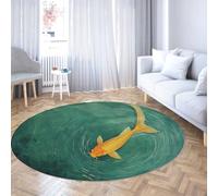 LANDERSION Golden Koi Fish Round Area Rug Green Swirl Texture Non Slip Floor Mat Washable Low Pile Thin Circle Carpet for Living Room Bedroom Office 90cm