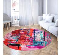 LANDERSION Graffiti Art Round Bedroom Rug Fun Modern Abstract Red Pink Carpet for Living Room Studio Circle Low Pile Washable Floor Mat Home Decor 120cm
