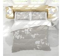 LANDERSION Gray Duvet Cover Chinese Retro White Flowers 3 Pieces Bedding for Aldult Bedroom Decor Microfiber Soft Comforter Cover with 2 Pillow Shams Twin