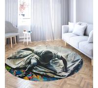 LANDERSION Hippie Graffiti Style Round Carpet 240cm Inspirational Creative Design Washable Easy-Care Thin Circle Area Rugs for Classroom Home Decor