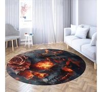 LANDERSION Horror Skull Decor Round Rug Mysterious Rose Unique Dark Romantic Aesthetic Halloween Circle Carpet Low Pile Washable Rugs Home Accent 120cm