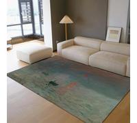 LANDERSION Impressionism Style Area Rug 160x230cm Sunrise Harbor Boat Landscape Print Rugs for Living Room Bedroom Washable Teal Low Pile Non Slip Carpets Easy to Clean Floor Mat for Study Dorm